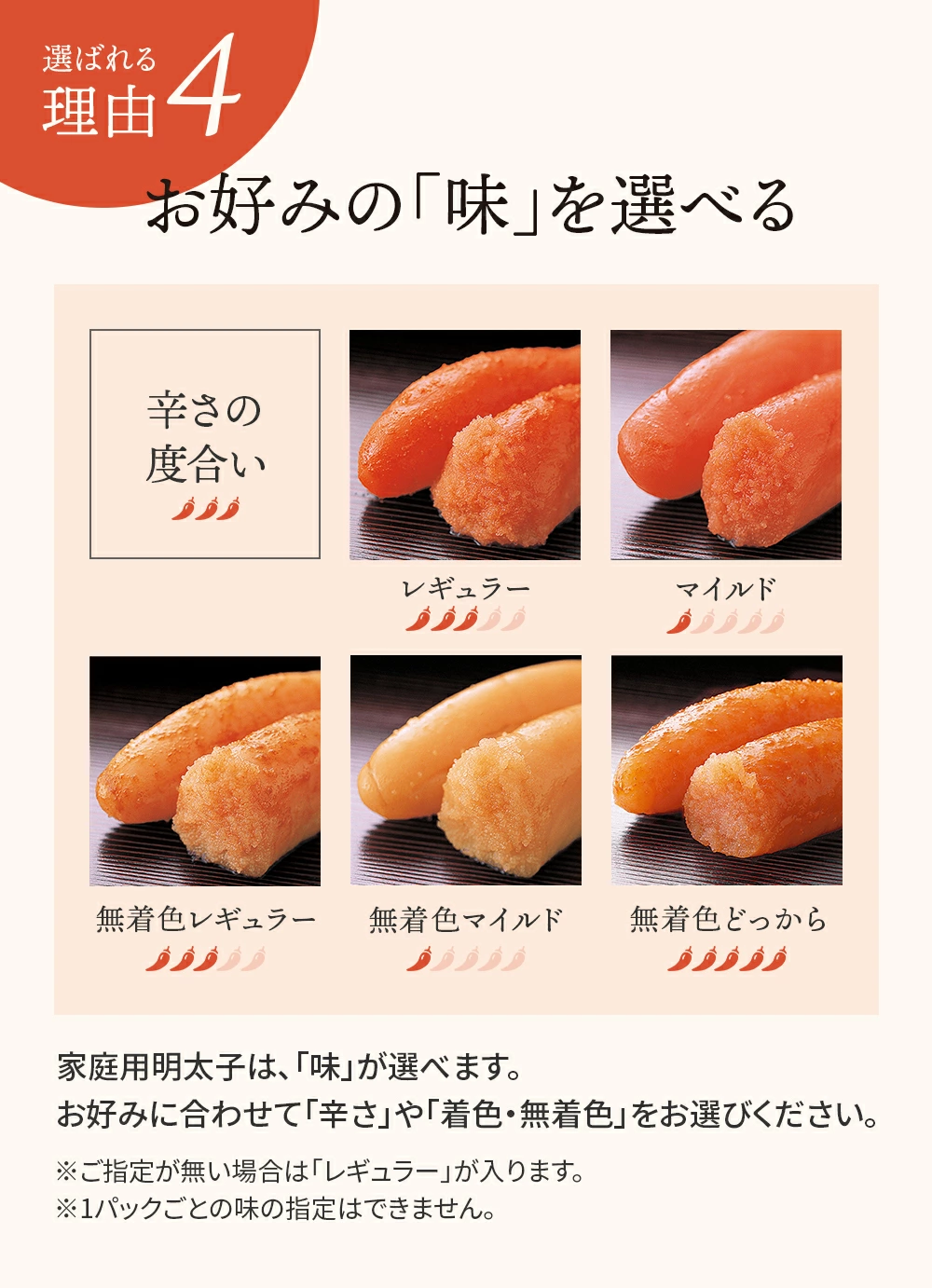 辛さや着色の有無も選べる!あなたの好みに合わせた明太子体験