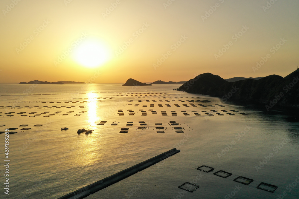 宇和海に浮かぶ養殖筏。