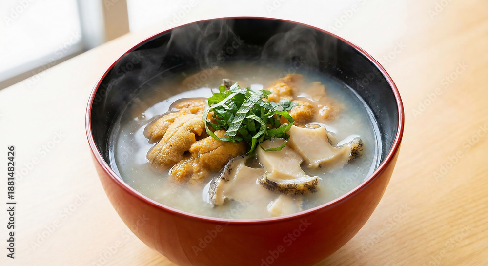 ウニとアワビの贅沢な潮汁の青森名物いちご煮。