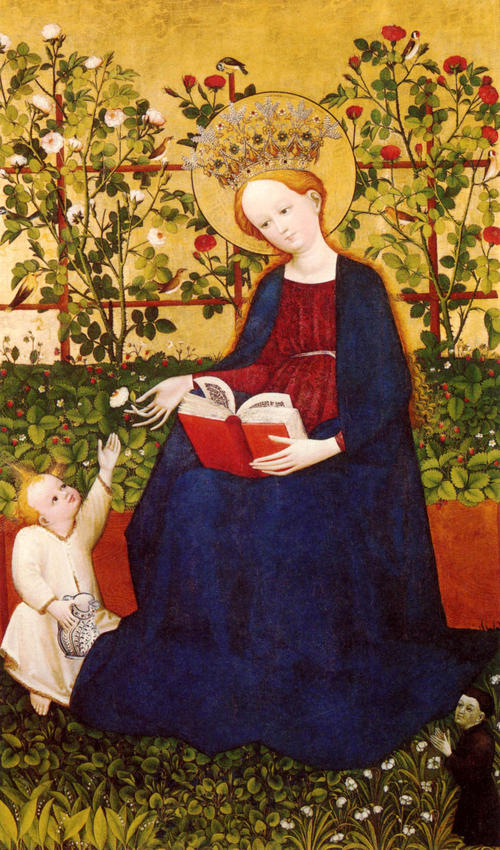 1420年のテンペラ画「いちごの聖母」。庭でイチゴが育てられている。